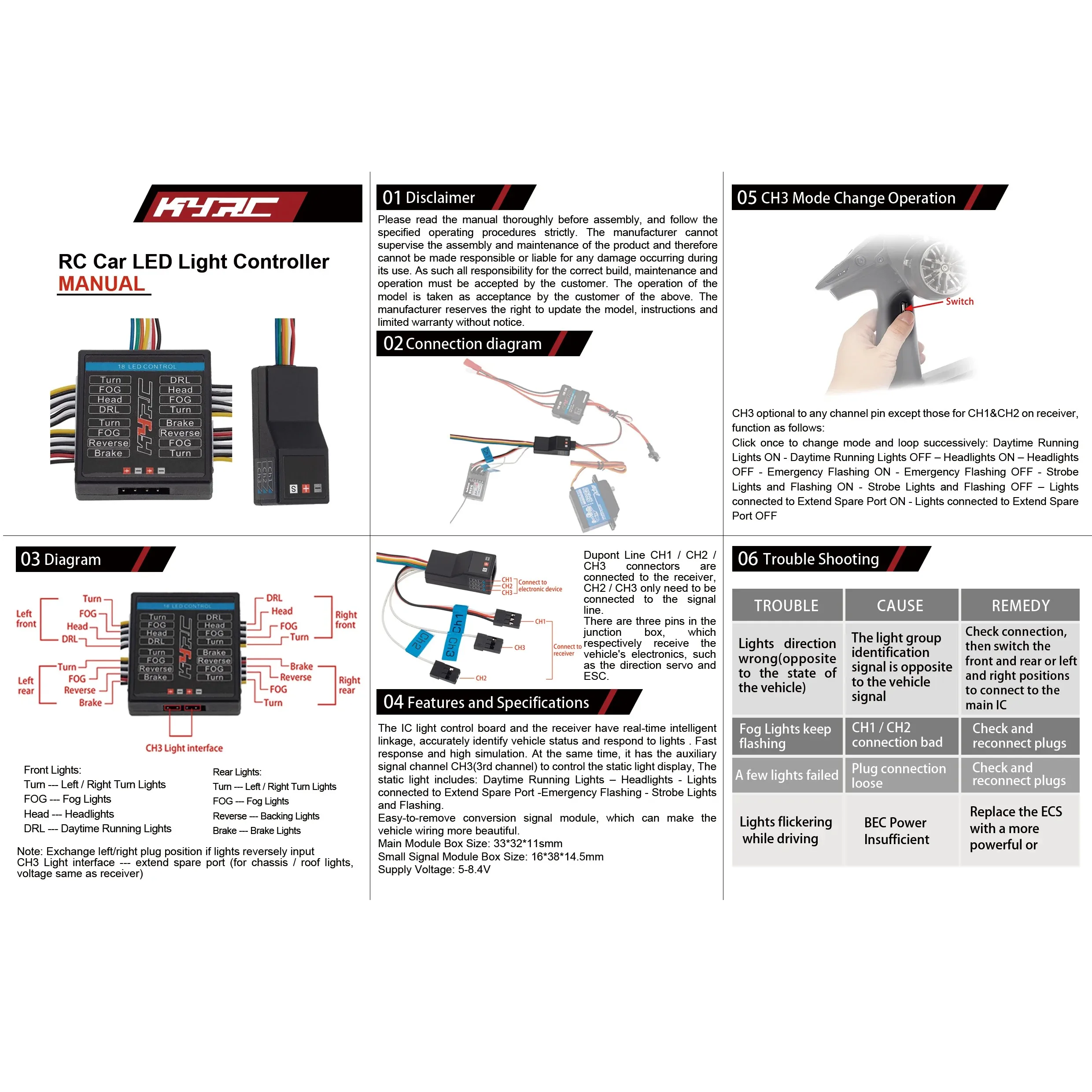 RC Car LED Light System, Lâmpada dianteira e traseira, Sinais de giro, Luzes de freio para Tamiya, HSP, HPI, Axial RC4WD, trxs, 14, 1, 8, 1, 10