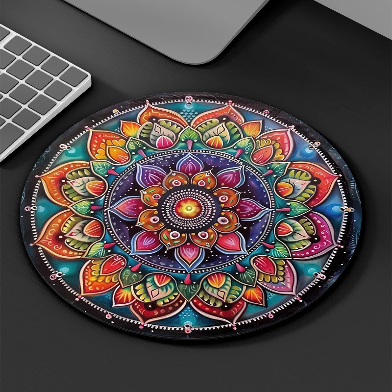 Round Mouse Pad Colorful Mandala Rubber Computer Desk Mat Durable Non-Slip Table Mat for Office Use Mouse Carpet Desk Protector