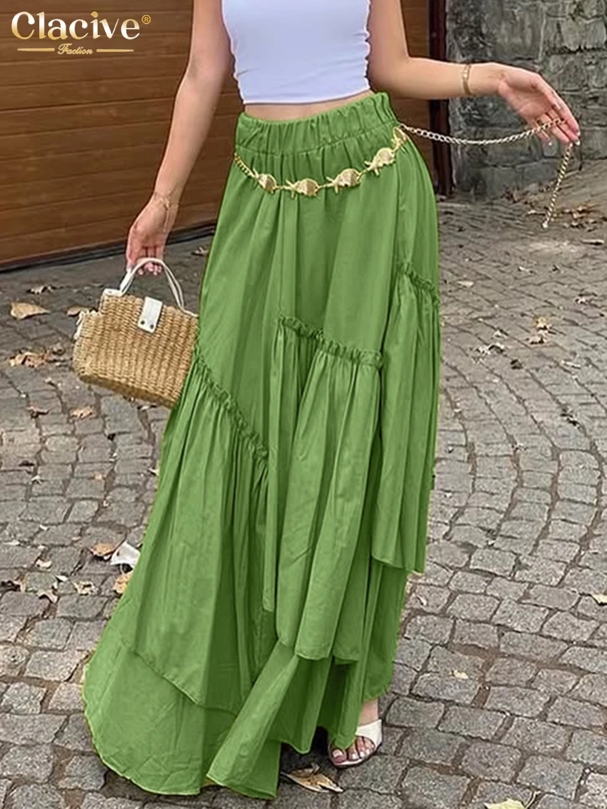 

Clacive модная свободная зеленая хлопковая женская юбка 2026, повседневные макси-юбки с высокой талией, элегантная классическая плиссированная юбка, женская одежда