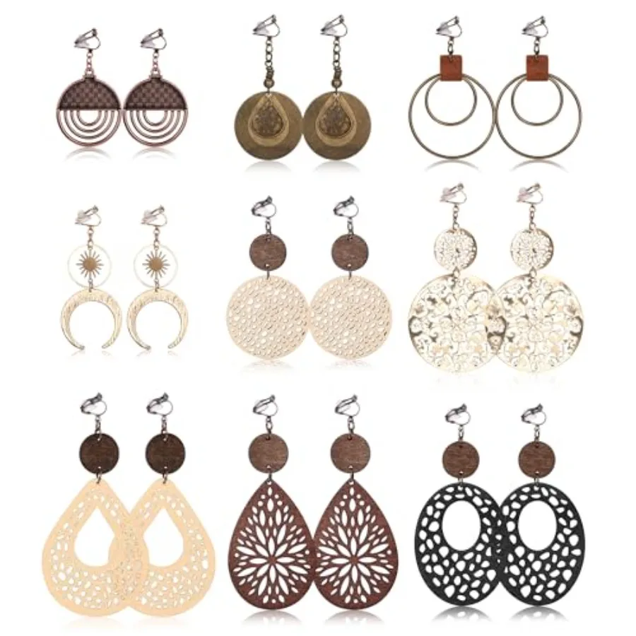

Thunaraz Clip on Dangle Earrings for Women - Bohemian Trendy Clip on Earrings Lightweight Comfortable Earrings Hypoallergenic D