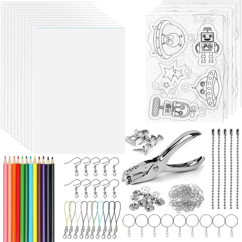 

【OFF-SHELF】Shrinkydink Keychain Kit- 183PCS Shrinkplastic Sheets& Colored Pencil Set, For Kids Crafts, Jewelry Making DIY Projec