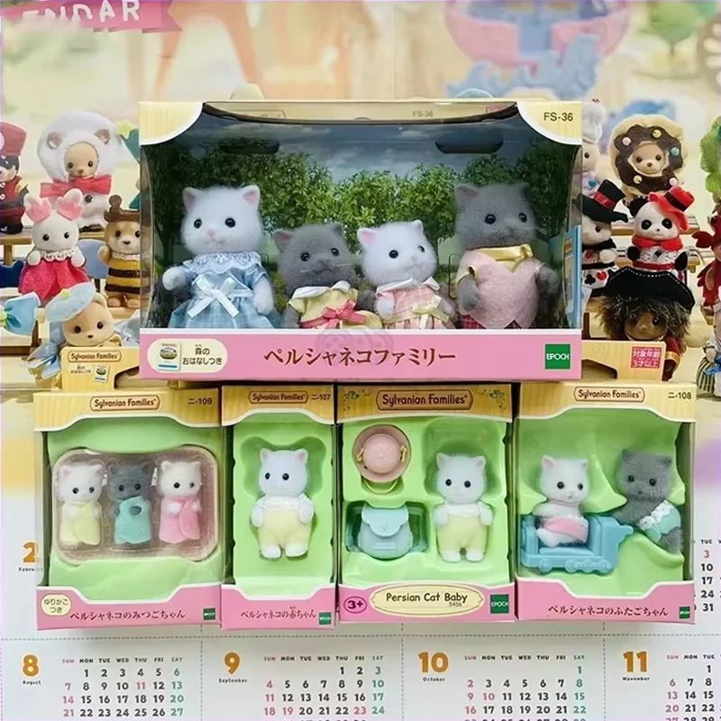 In Stock Sylvanian Families Persian Cat Family Toy Sylvanian Family Poodle Baby 5411 Triplet Station Treasure Duel Doll Gift Toy