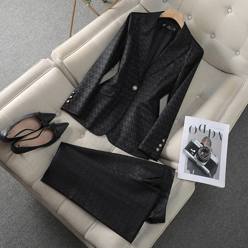 Completo pantalone da donna scozzese rosa nero blu Set da 2 pezzi da donna, abbigliamento da lavoro, giacca e pantaloni formali