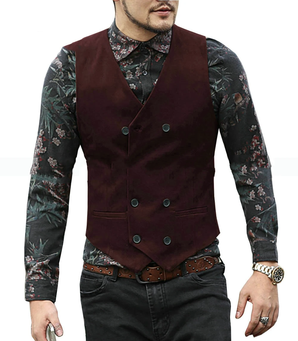 Men Suit Vest Light Grey V Neck Suede Brown Black Double-breasted Slim Fit Waistcoat Casual Formal Business Groomman Suit Vests