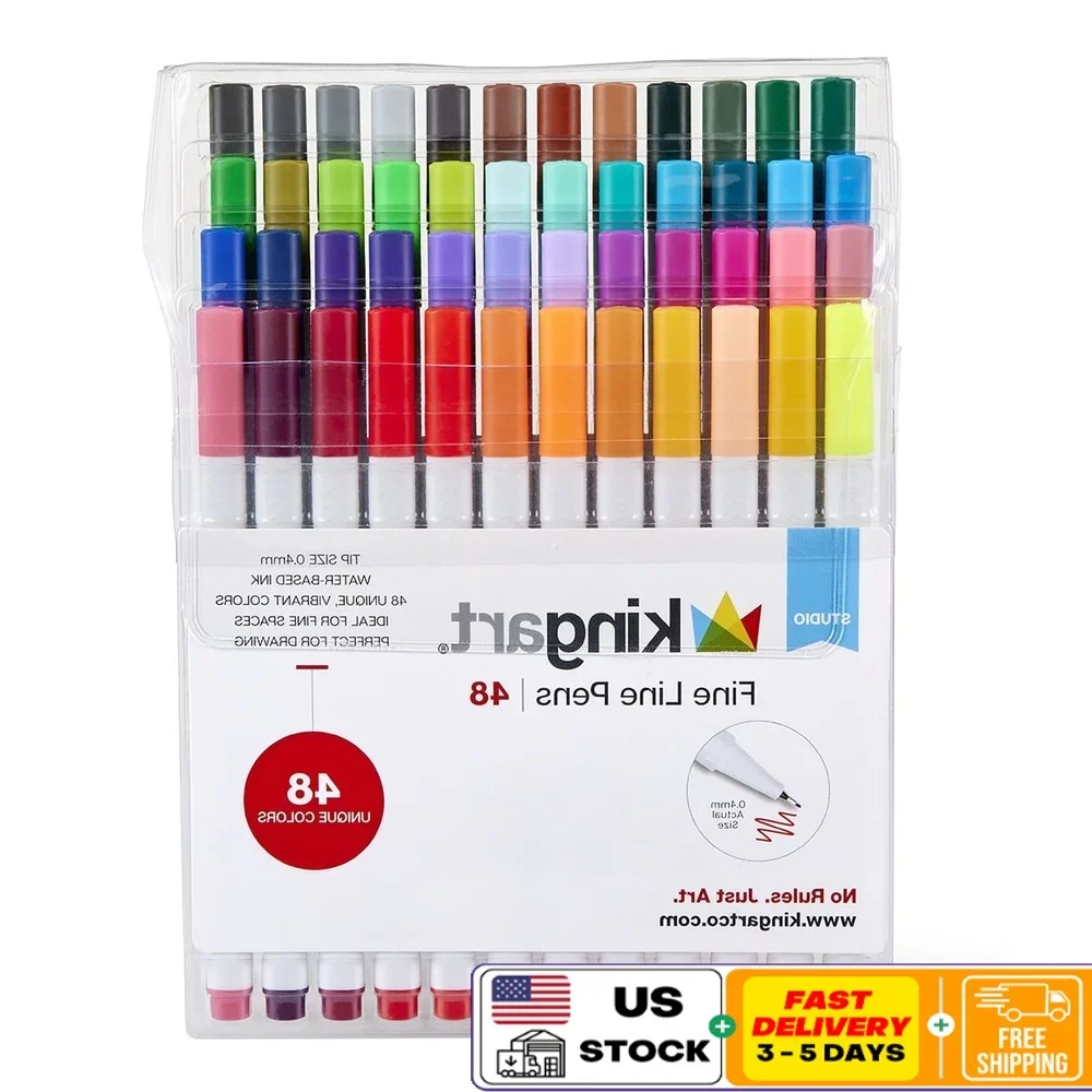 

48pc Fine Line Color Ink Pens 0.4mm Waterproof Non Toxic Fade Resistant Drawing and Coloring Pens with Comfort Grip Detailed Art