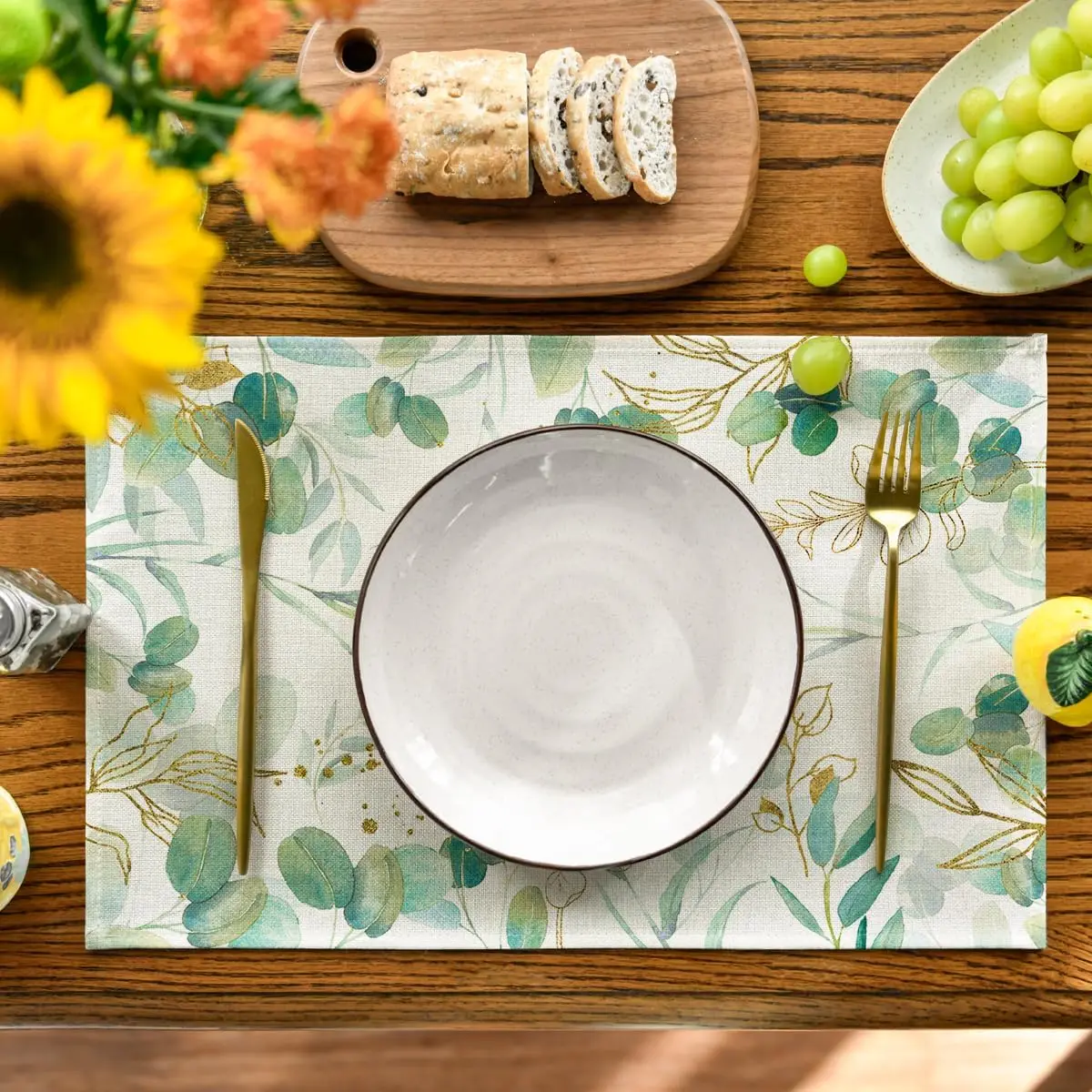 Eucalyptus Summer Placemats For Dining Table, 12 X 18 Inch Spring Seasonal Holiday Decoration Rustic Vintage Washable