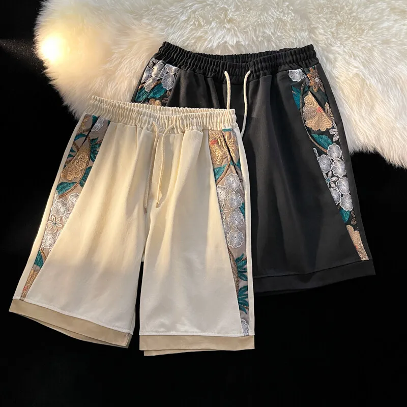 American High Street Embroidered Shorts Men's 2025 Summer Athletic Shorts Loose Straight Knee Pants