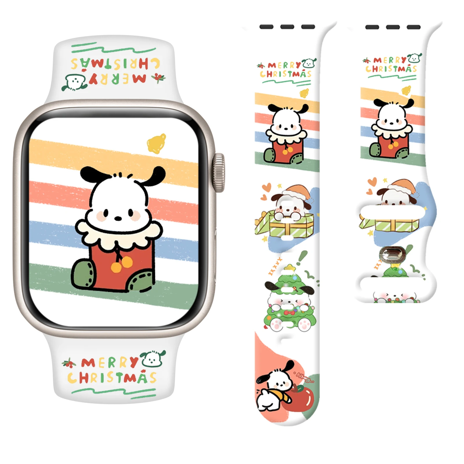 

Christmas Pochacco Printed Strap for Apple Watch 11 10 9 8 SE Silicone Band Replaceable Bracelet for iWatch 46mm 44mm 42mm 41mm