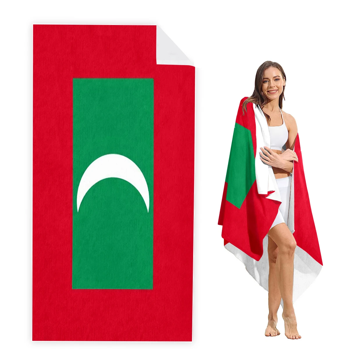 Maldives Flag Beach Towel Oversized, Super Absorbent Sand Free Thick Microfiber Beach Towel,Beach Towels for Kids