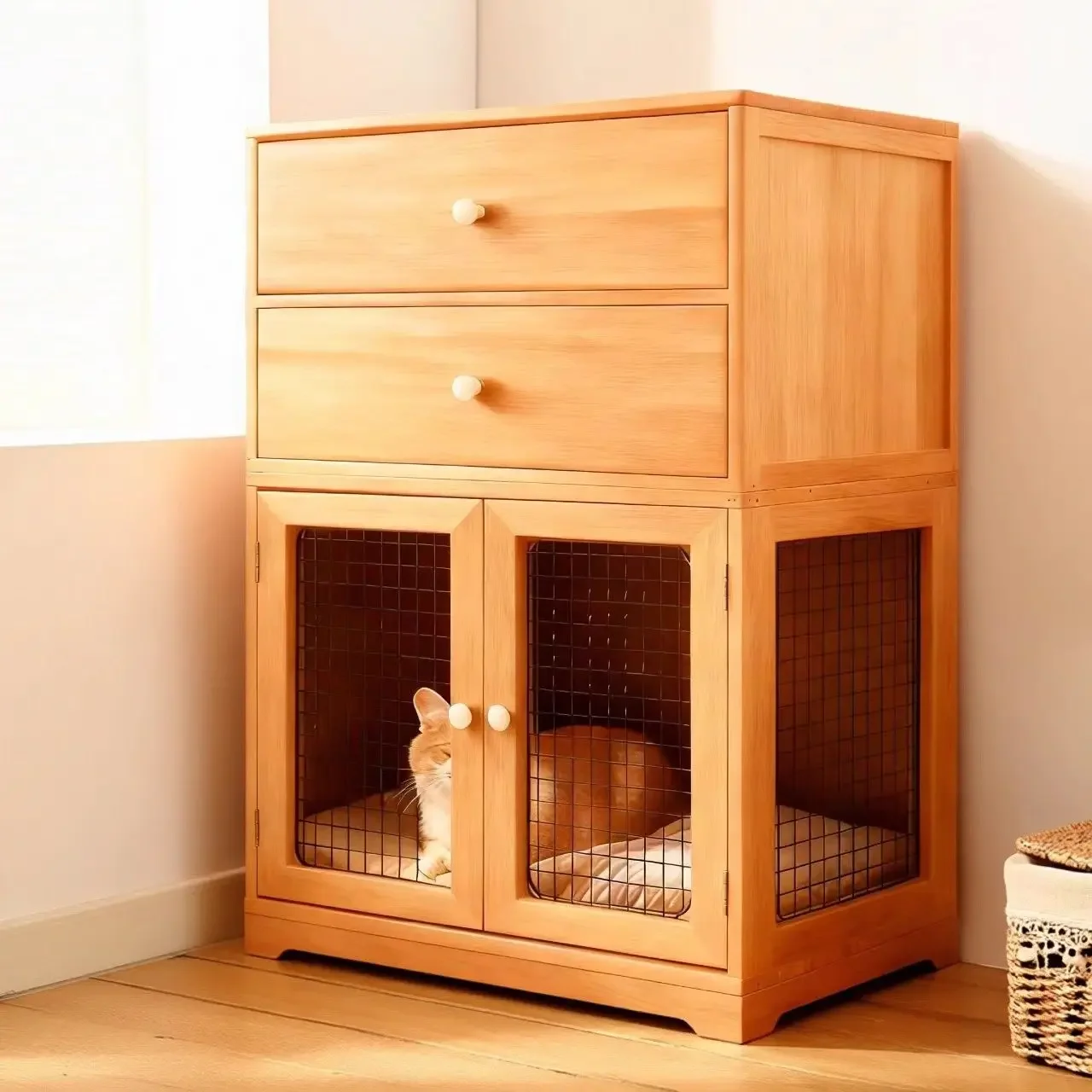 TT cat cabinet solid wood cat and dog kennel bedside table integrated with human pet sharing all seasons universal cat bed