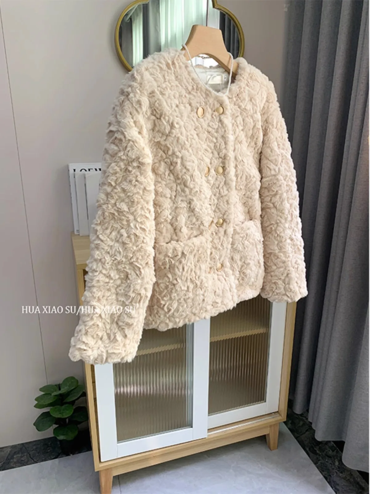 Winter Comfortable Warm Lamb Wool Coat Loose Thickened Solid Color Double-breasted High Quality Tops