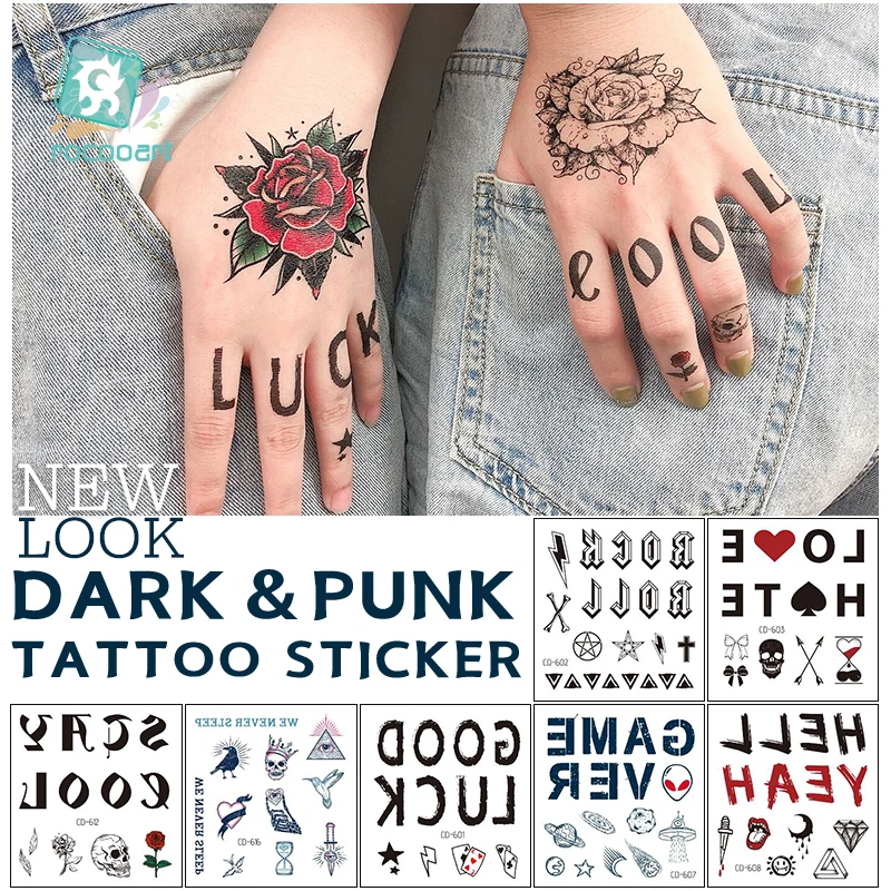 Rock Punk Style Tattoo Sticker Flower Letters Finger Tattoos Makeup Party Body Art Temporary Tattoo Stickers Fake Taty