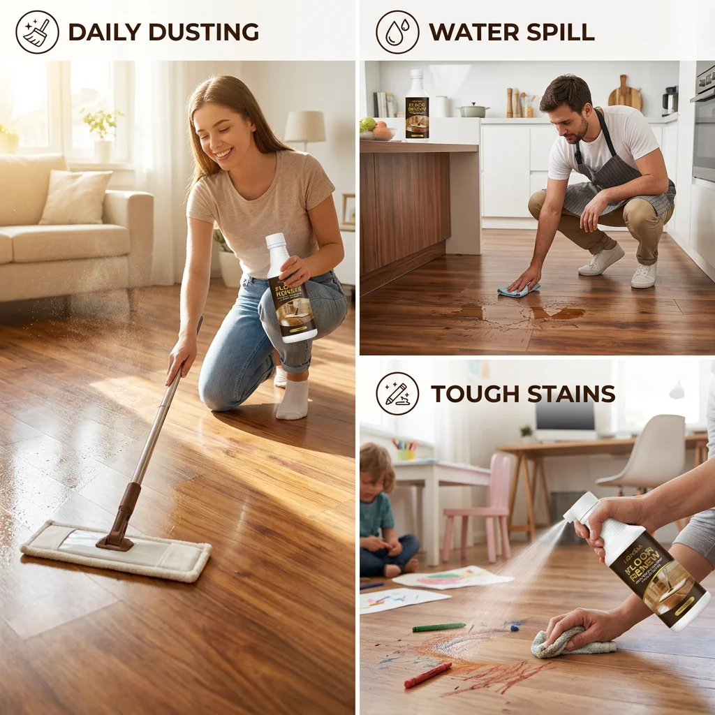 Hardwood Floor Polish Deep Cleaning Wood-Floor Cleaner for Home Office Use Stain Remover Laminate Care Glossy Finish 150ml