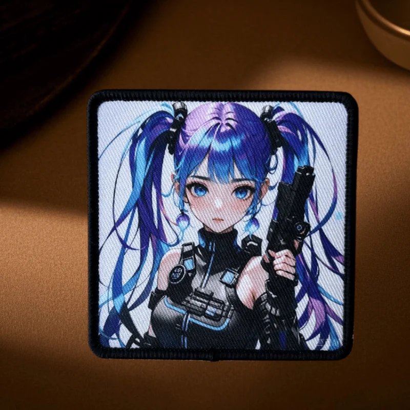 Purple Anime Girl Technology Sense Morale Badge Patch Tactical Military Armband Hook and Loop Backpack Accessories Sticker