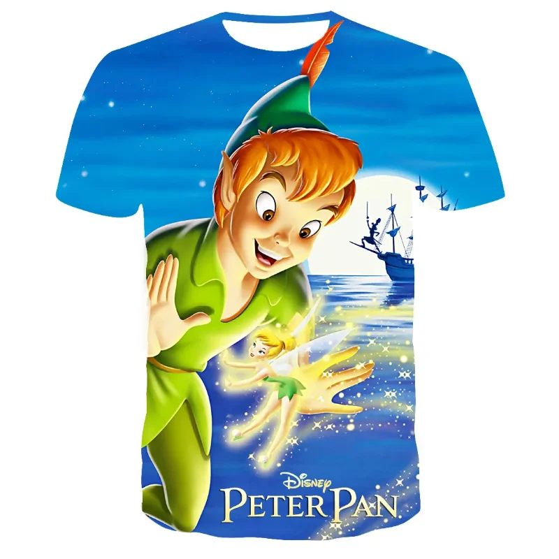 Disney Anime Peter Pan 3D Print T-shirt Cute Cartoon Girl Boy Clothing Summer Oversized T Shirt Harajuku Street Women Men Tops