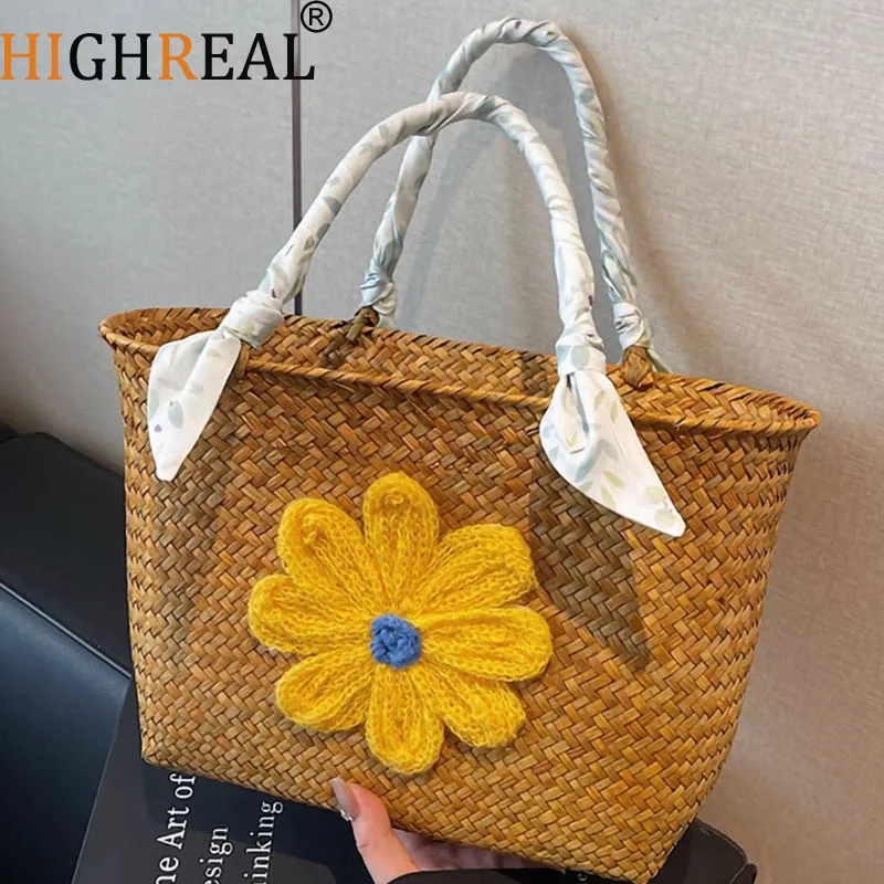 

Spring/Summer Handheld Large Capacity Tote Bag for Women New Retro Handmade Woven Basket Straw Bag