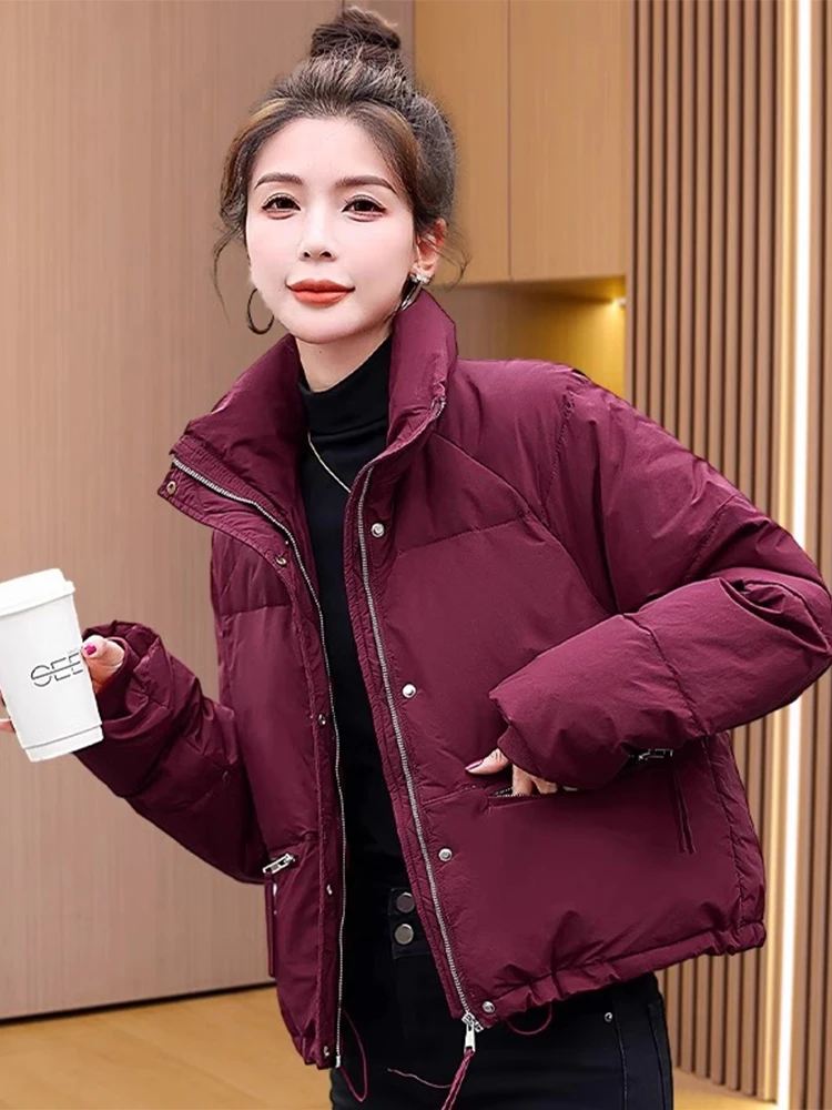 

Красная утепленная хлопковая куртка-пуховик для женщин, короткий зимний пуховик в корейском стиле, утолщенный, с длинными рукавами, на молнии, маленький размер