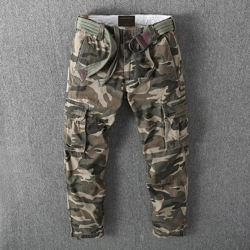 Overalls Men's Casual Pants Fashion Camouflage Sports Trend Cotton Pants Men Clothing Straight Trousers With Belt