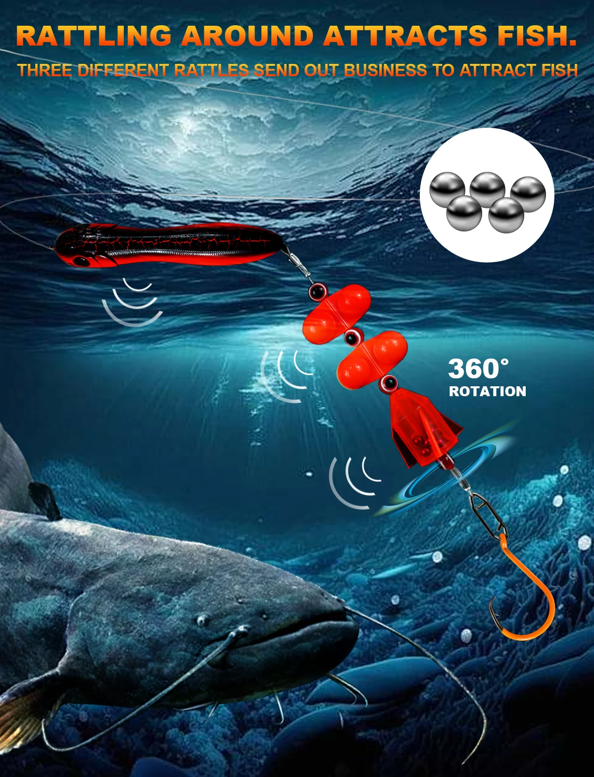 ZYZHE 3-teilige Welsangel-Rigs mit 7/0 # 9/0 # 10/0 # Bunte Kreishaken mit Kunstköder, Schwimmer und Klingelkugel – Ideal für Welsangeln – Detail 3