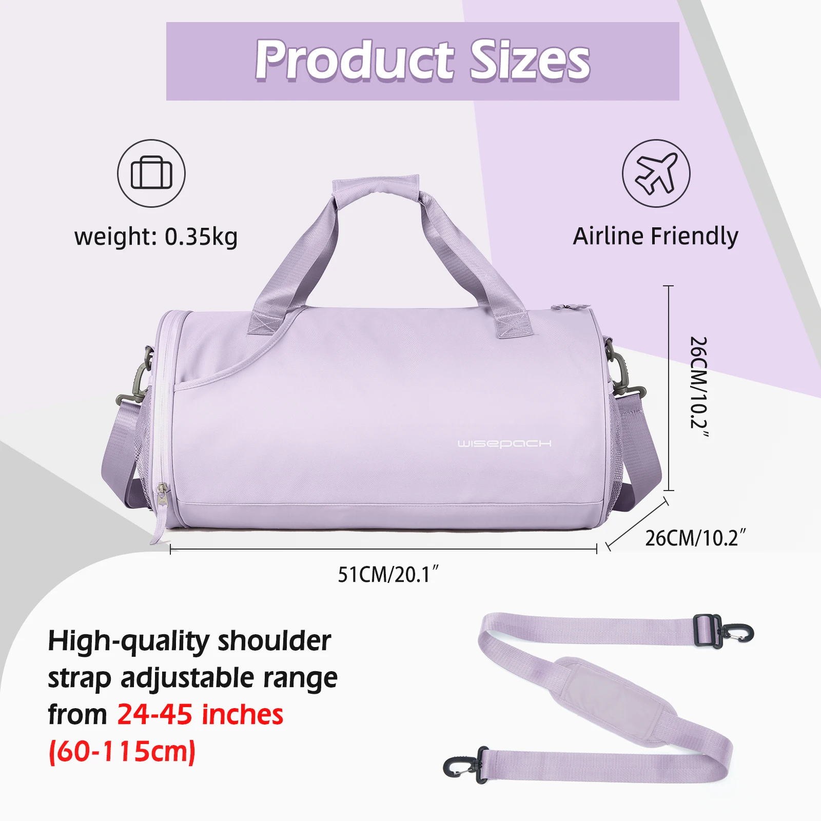 Gym Duffel Bag for Women,Daypack for Sports Gyms and Weekend Getaway,Waterproof Travel Bag with Shoe and Wet Clothes Compartment