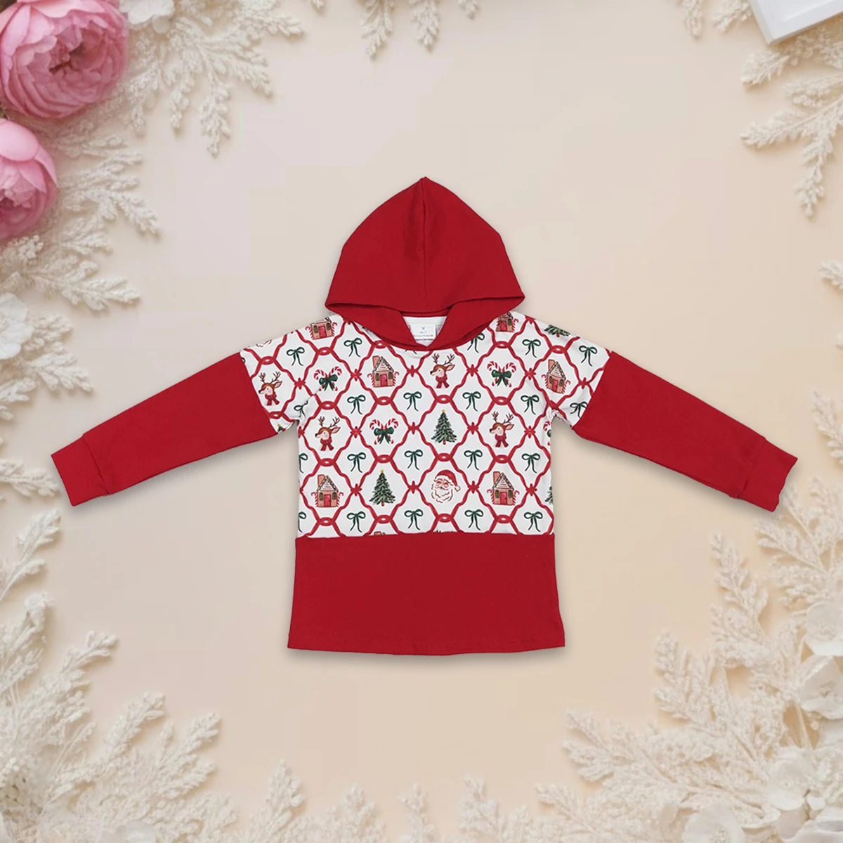 

Cute Fashion Toddler Girls Boys Hoodies Tops Christmas Plaid Bows Gingerbread Trees Santa Pocket Casual Fall New Kids Clothing