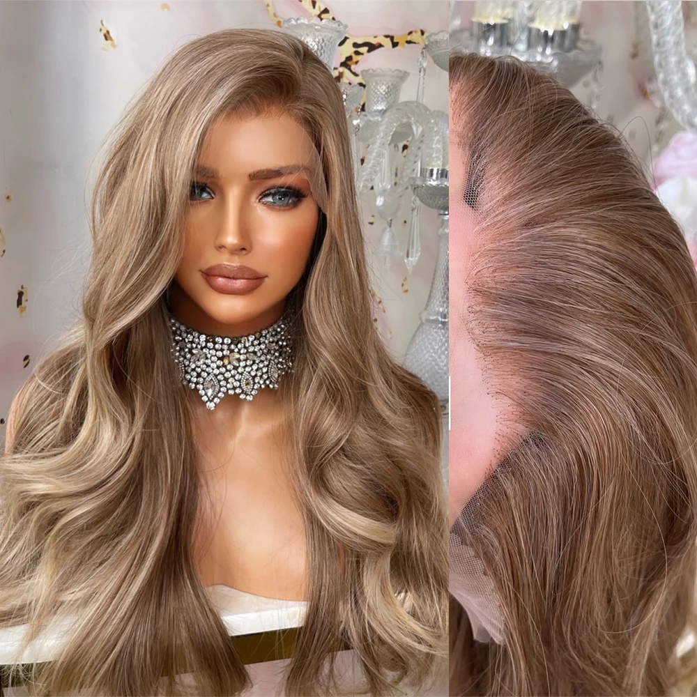 

Реалистичные HD-парики с кружевной передней частью, карамельно-коричневые с мелированием, премиум-класса, волнистые, синтетические, без клея, для вечеринок, косплея, повседневной носки и готовые к использованию