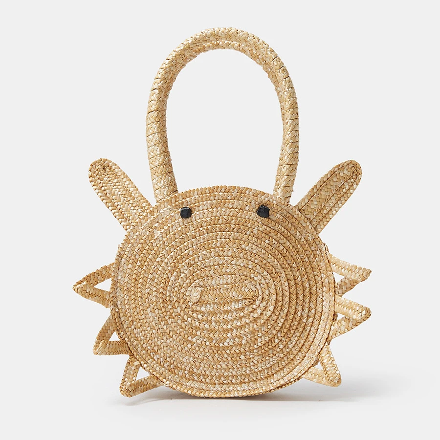 Cute Crab Shape Straw Women Handbags Funny Round Paper Woven Shoulder Bags for Girls Creative Summer Beach Bag for Children 2023