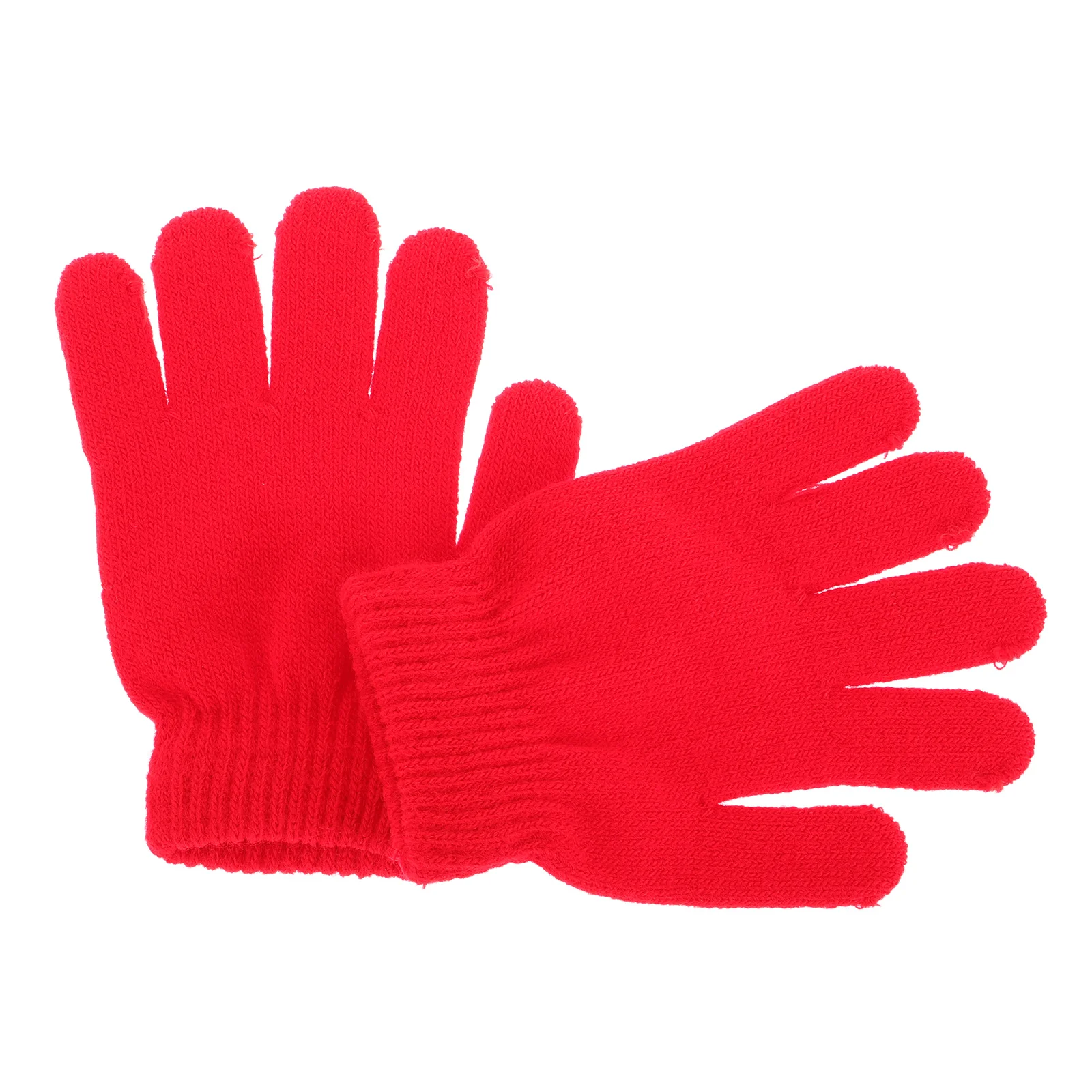 

s 4-12 Years Pcs Warm Knitted Full Finger Winter Stretchy For Boys Girls Red Solid Color Lightweight Handmade For School Park