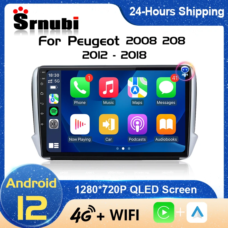 Srnubi 2 Din Android 12.0 Car Radio for Peugeot 2008 208 2012 - 2018 Multimedia Carplay Android Auto GPS Autoradio 4G WIFI DSP