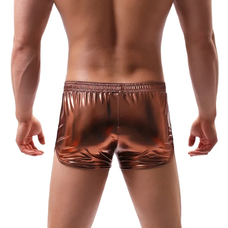 Sexy Mens Panties Shorts Youth Faux Leather Stretch Pants Loose Large Size Boxer Male