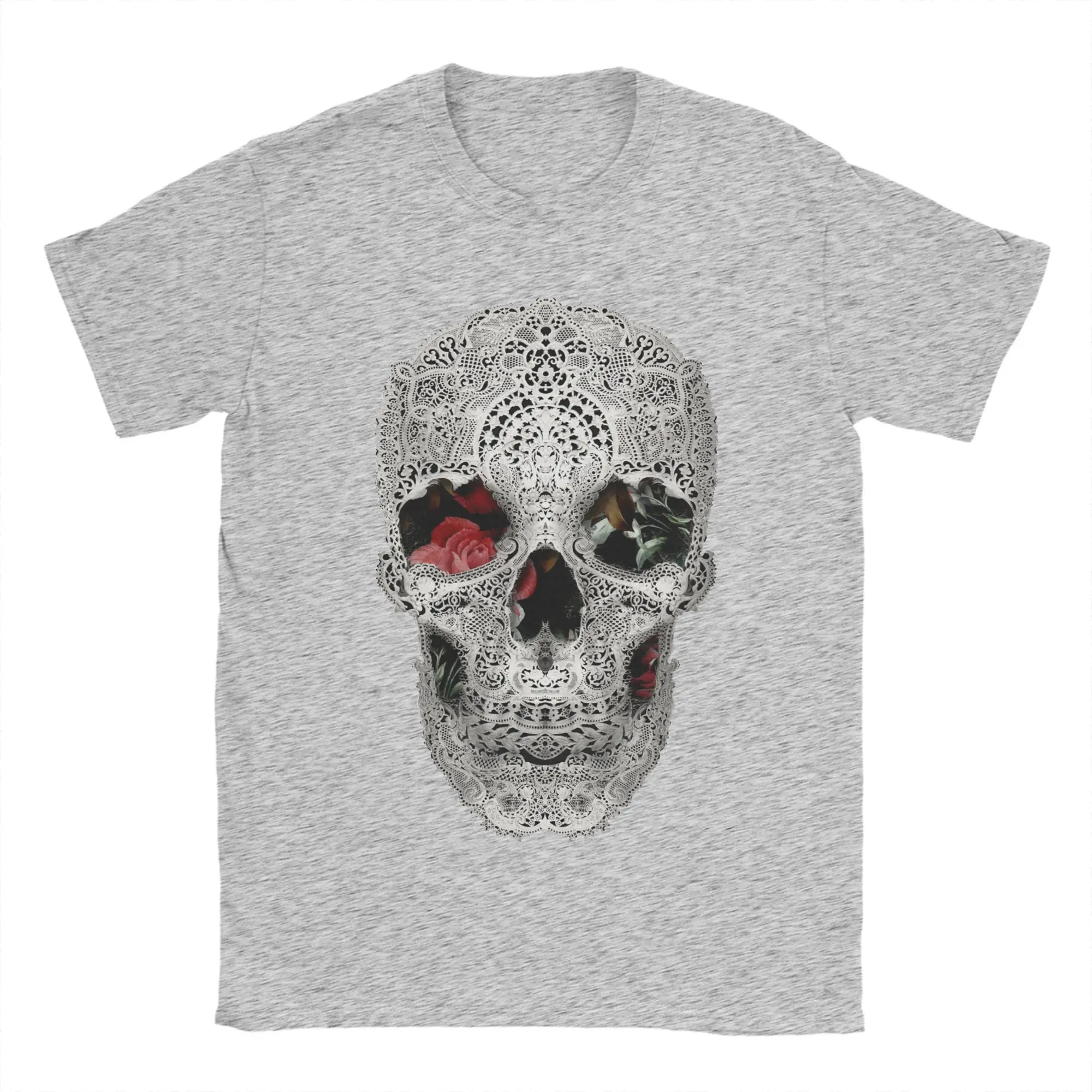 

Lace Skull T-Shirt for Men Skeleton Death Gothic Horror Goth Vintage Cotton Tee Shirt O Neck Short Sleeve T Shirt Adult Clothing