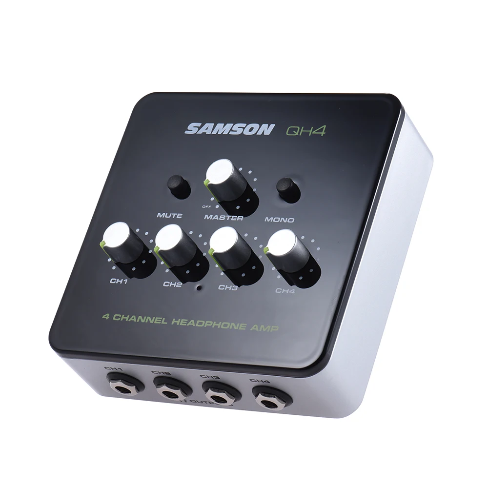 Samson QH4 Ultra-Compact 4-Channel Mini Audio สเตอริโอ DJ การตรวจสอบหูฟังแอมป์พร้อมอะแดปเตอร์ไฟ