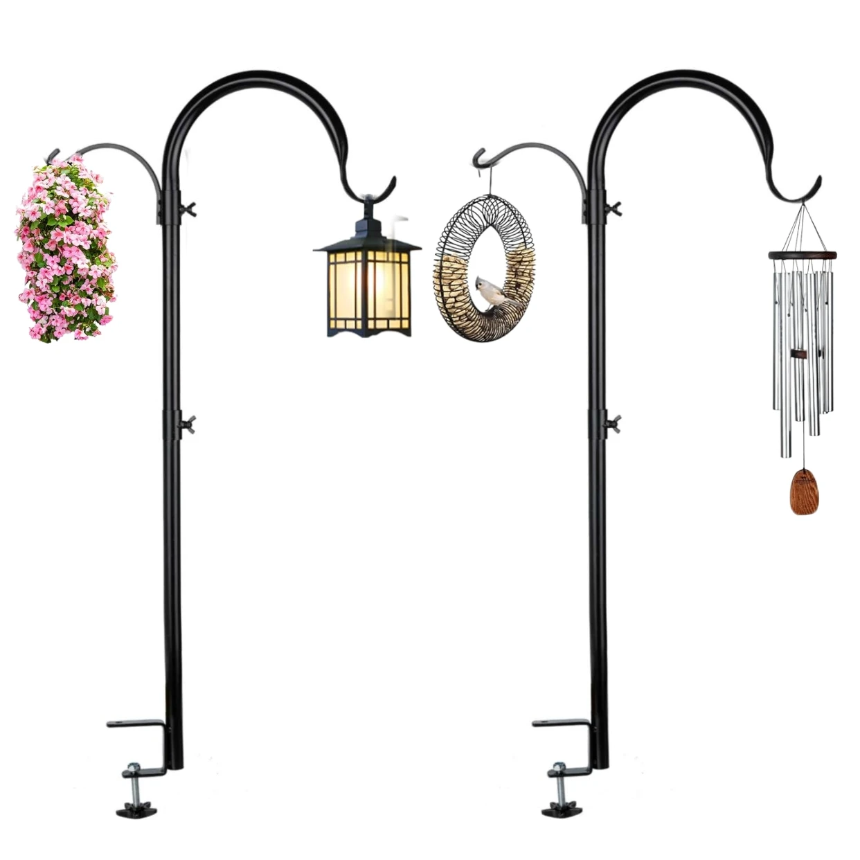 

2 Pack 37-Inch Deck Hook with 3 Adjustable Arms, Multi-Hook Pole for Bird Feeders, Hanging Baskets, Lanterns, Wind Chimes& Plant