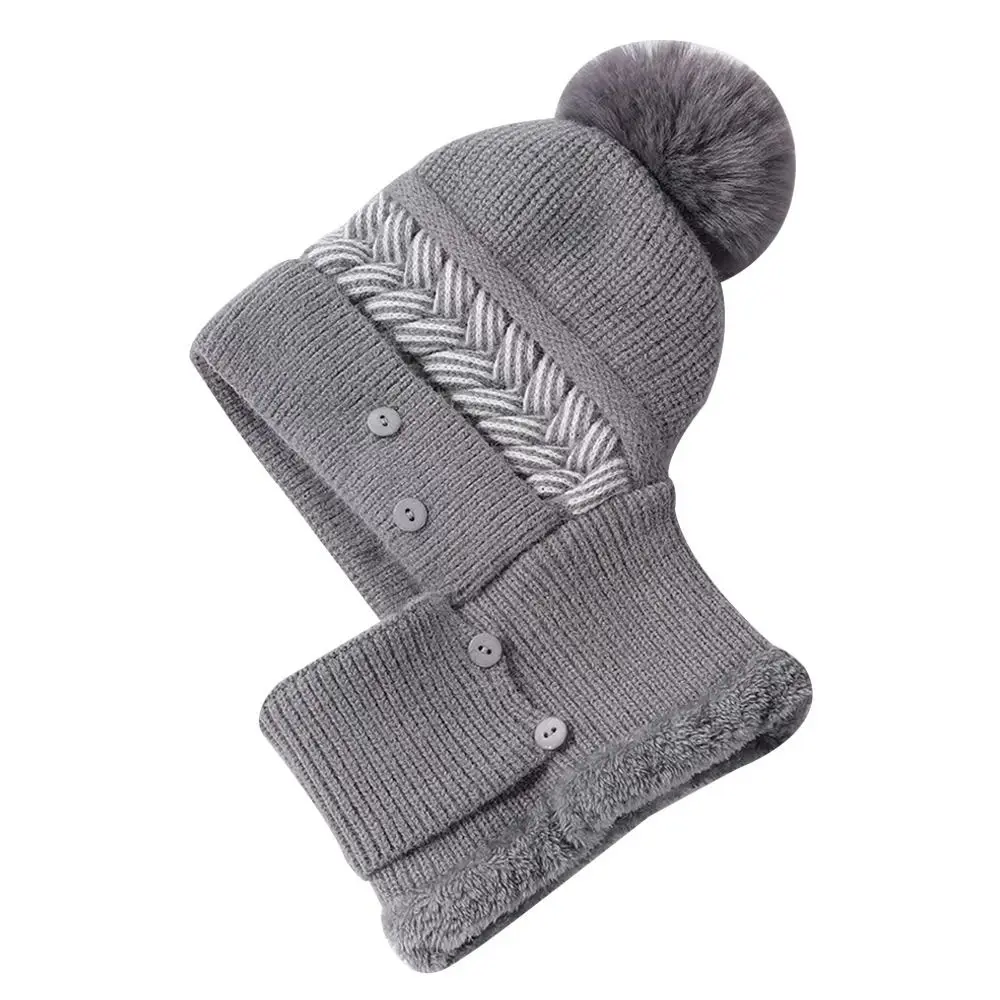 Female Pompoms Winter Hats Plush Fur Lined Keep Warm Winter Hat Women Windproof Coldproof Thicken Balaclava Cap