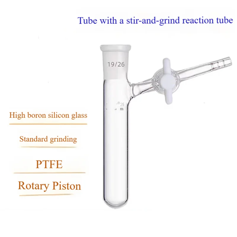 PTFE piston gate reaction tube with ground-branched reaction tube, laboratory glass instrument