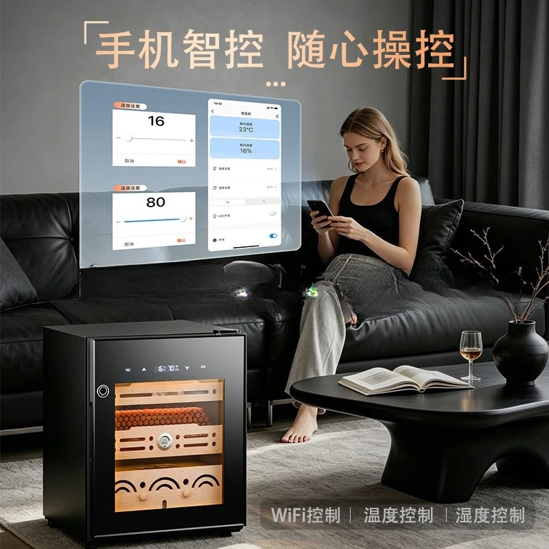 Cigar cabinet, small moisturizing box, household smart silent cedar wood ammonia fingerprint lock, constant temperature
