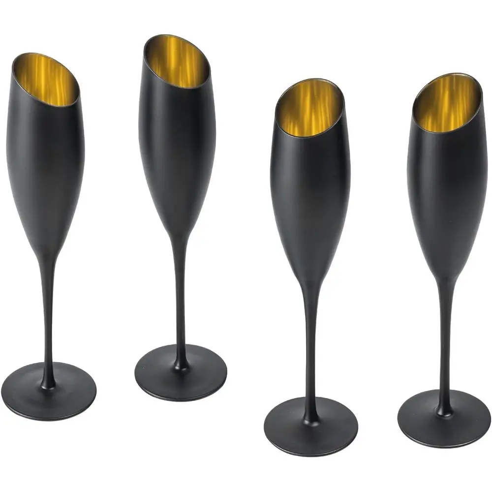 

Matte Black and Gold Angled Rim Stemmed Glass Champagne Lutes, Sparkling Wine Toasting Glasses, Prosecco Cocktails Mimosa, Stemw