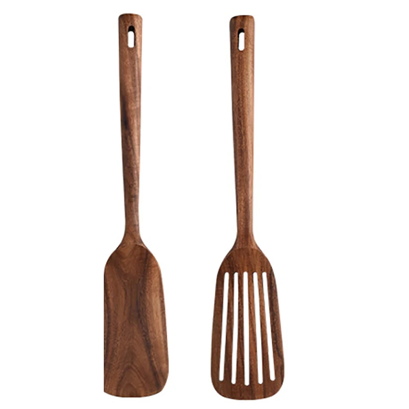 Wooden Kitchen Cooking Utensils,2 PCS Wooden Spoons and Spatula for Cooking, Sleek, Cookware Use and Kitchen