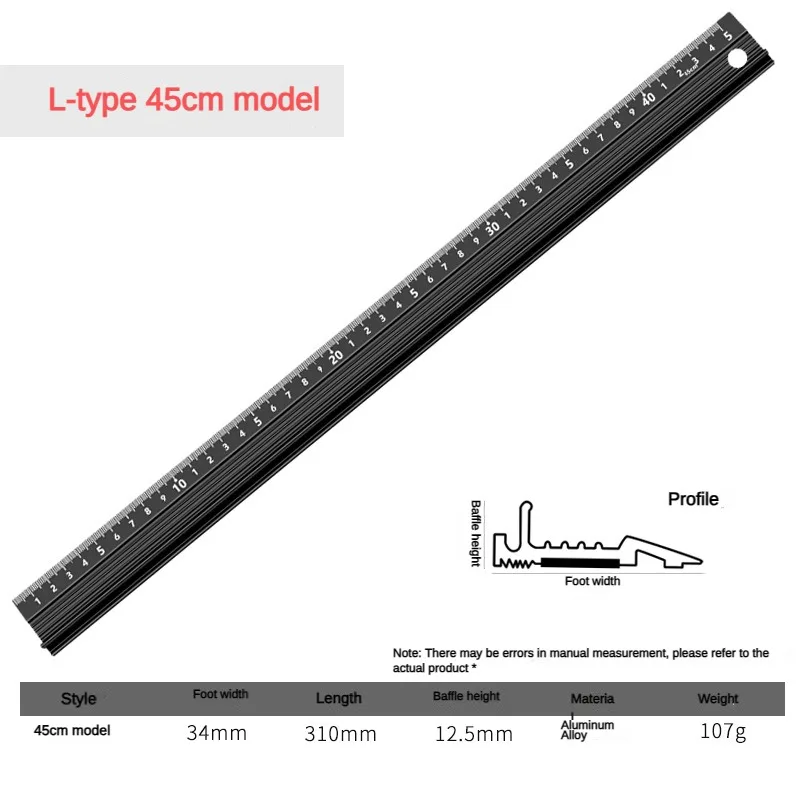 liga de aluminio regua protetora straight multi funcao regua ferramenta de medicao antiderrapantes ferramentas de madeira papelaria 20cm 30cm 45cm 01