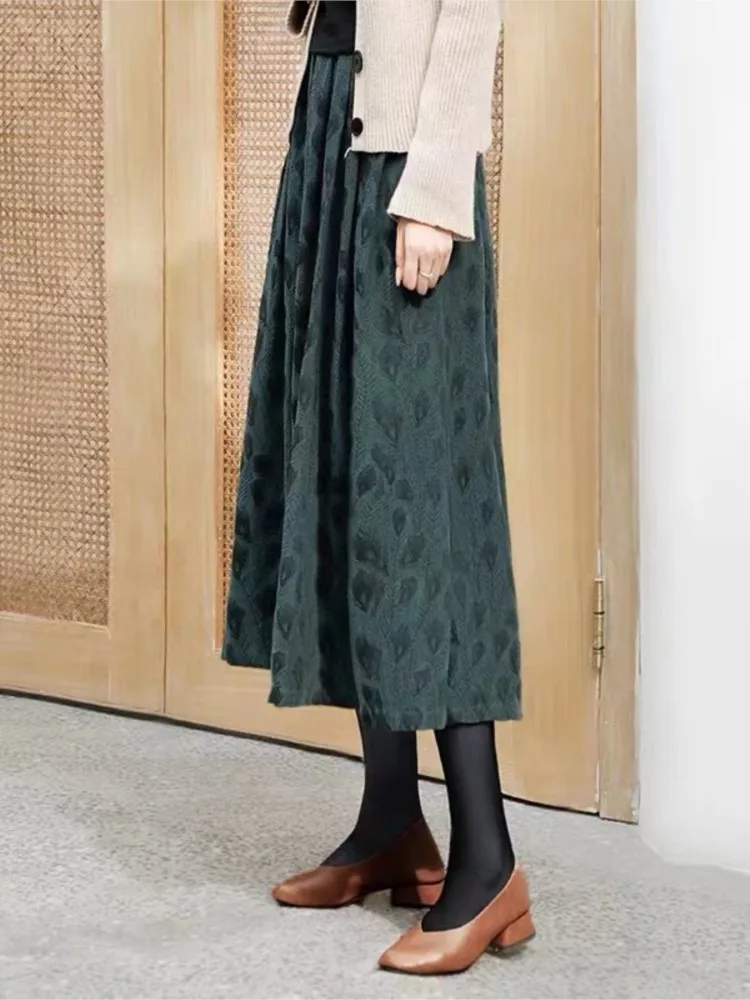 الربيع الصيف مرونة عالية الخصر تنورة خضراء المرأة الأزهار طباعة موديس فضفاضة طويلة السيدات التنانير امرأة عادية #2