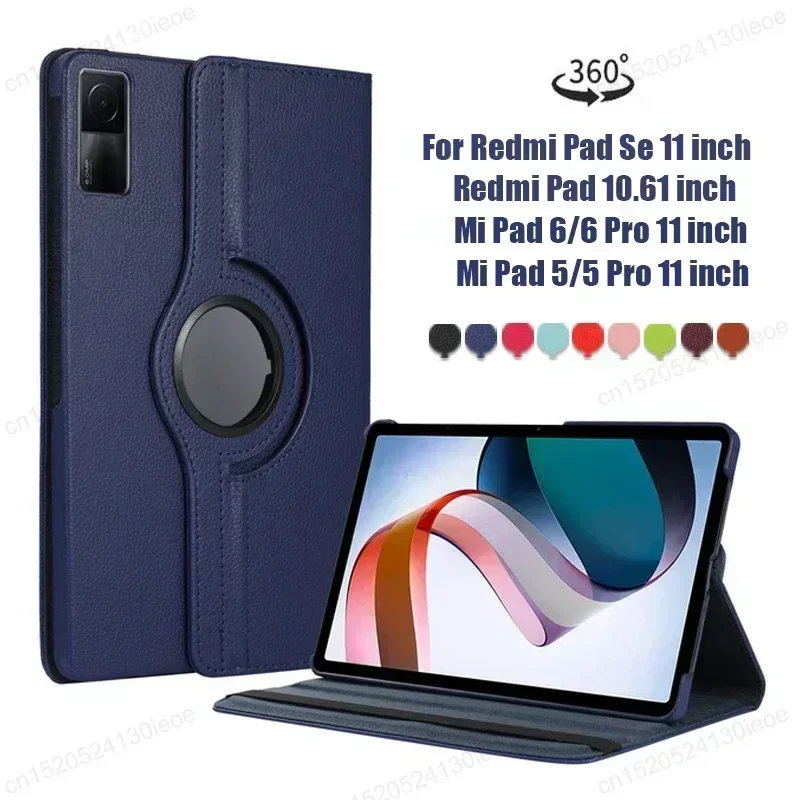 360 Grad drehbare Hülle für Xiaomi RedMi Pad SE 11" 10,6" Standabdeckung Mi Pad 5 6 Pro 11 Zoll PU-Leder Tablet-Schutzhüllen