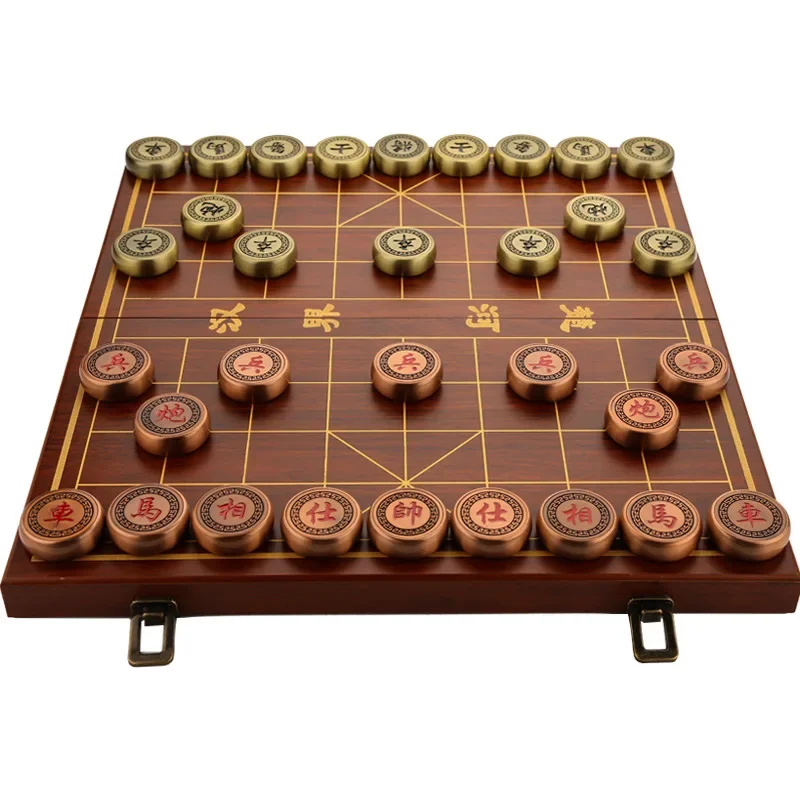 

Large chess metal copper alloy retro Chinese style wooden folding chessboard