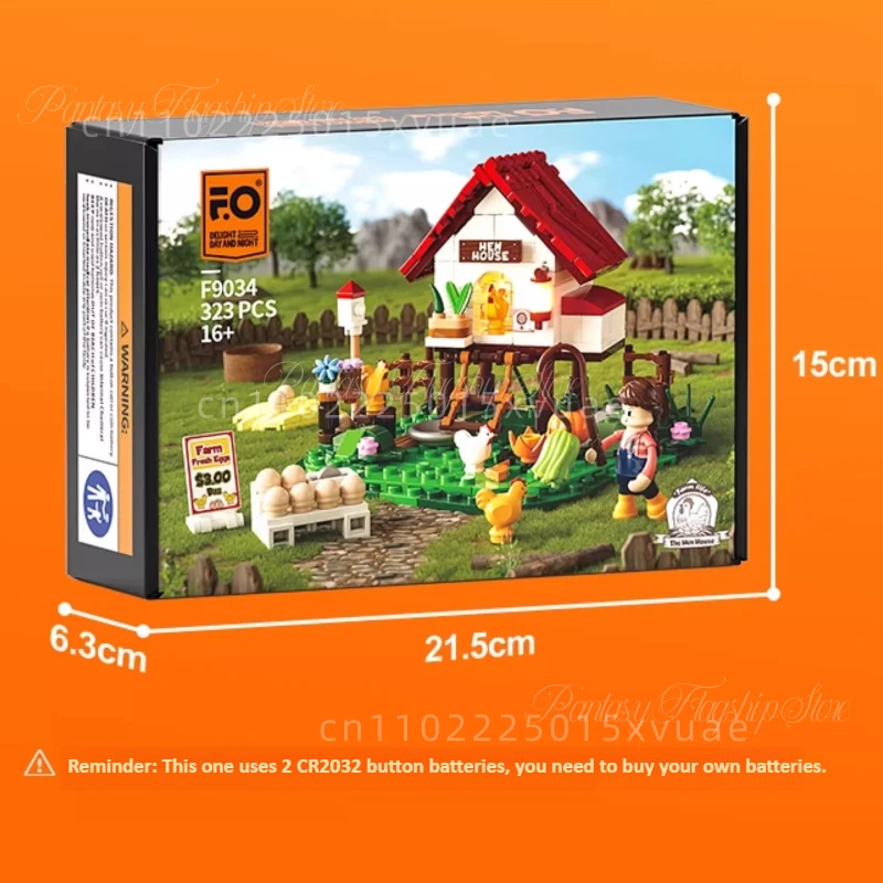 Farm Life Bouwstenen Mini Henhouse Street View Volledige Print Assemblagemodel Verlichting Speelgoed Tafelblad Accessoires Kinderen Cadeau