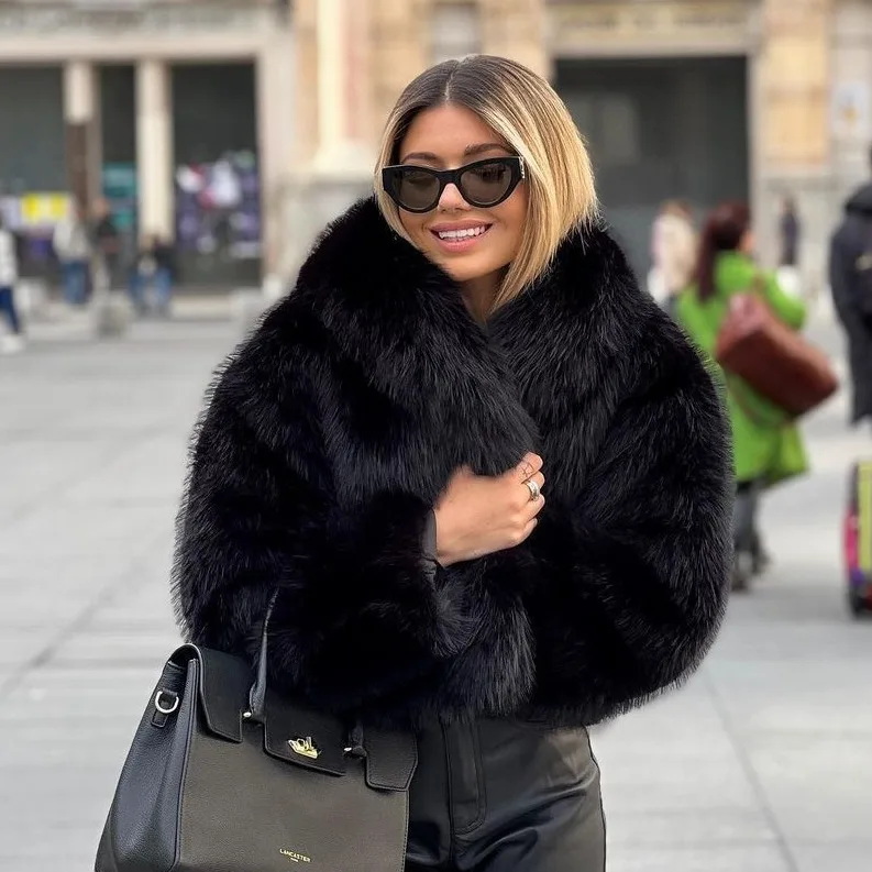 European and American Women's Clothing 2023 Autumn New Temperament Socialite Lapel Artificial Fur Effect Short Coat