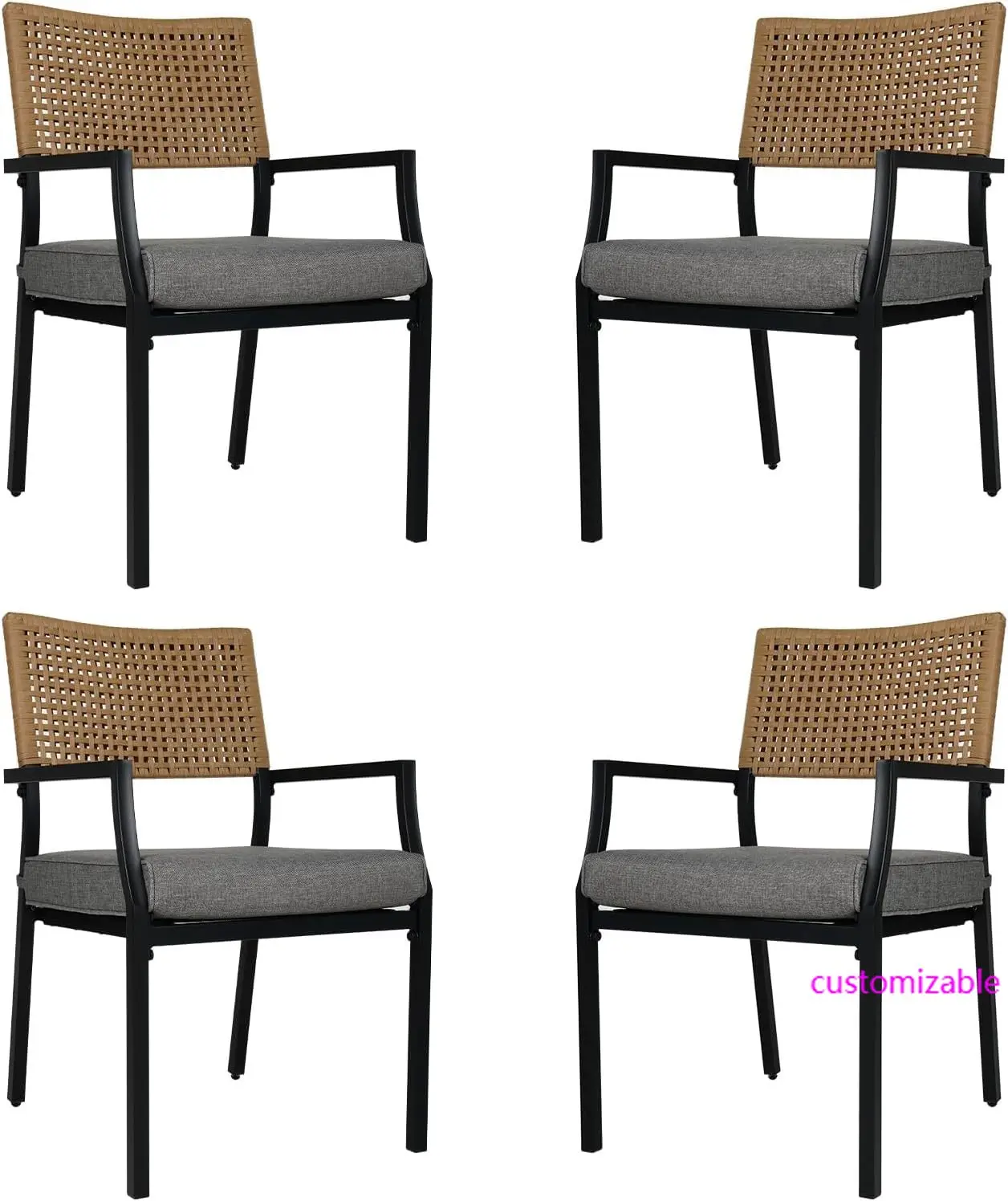 Outdoor Dining Chair Set of 4, 4 Pieces Patio Dining Chairs, Stackable Wicker Chairs Set with Cushions Armrest for Restaurant