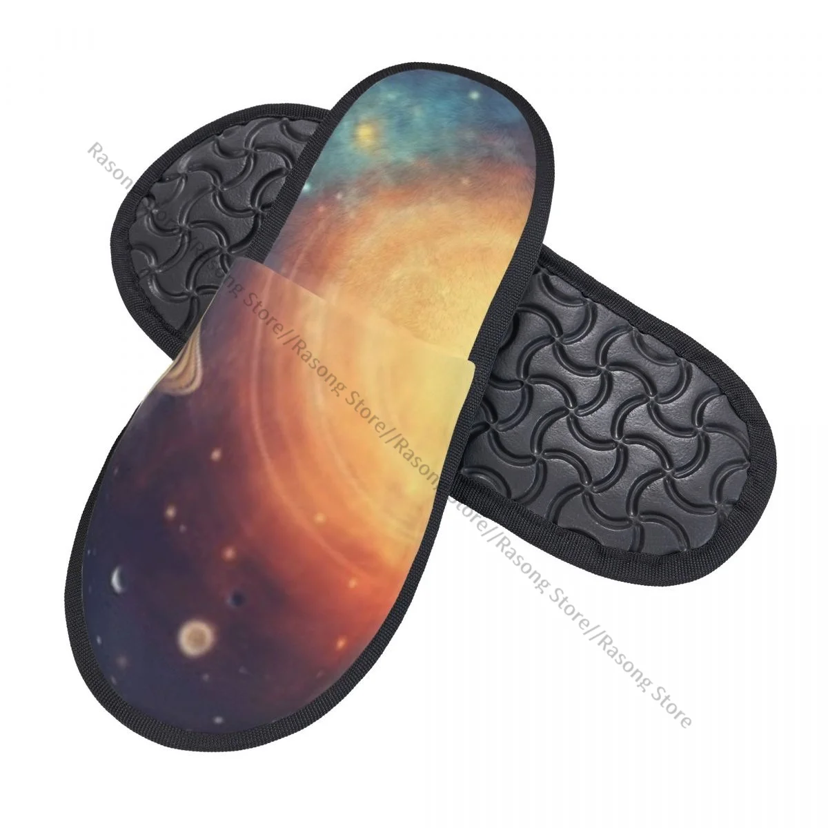 Indoor Solor System Illustration Warm Slippers Home Plush Slippers Home Soft Fluffy Slippers