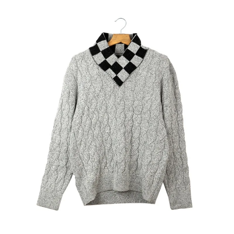 

Men's 2025 Winter Fold-Over Collar Sweater, Slim Fit Wool Knit Pullover, Base Layer Top