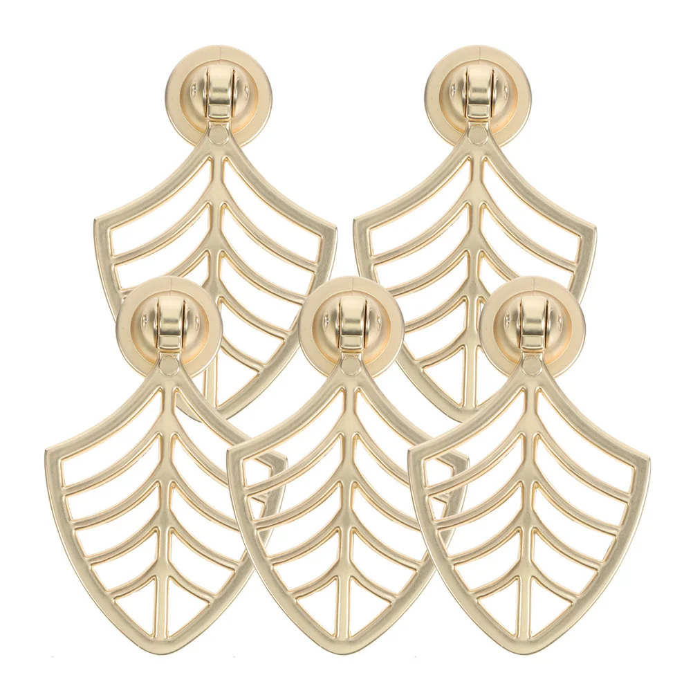 

5Pcs Leaf Shaped Cabinet Knobs Zinc Alloy Pulls for Dresser Drawers Wardrobes Gold Tone Decorative Functional Hardware