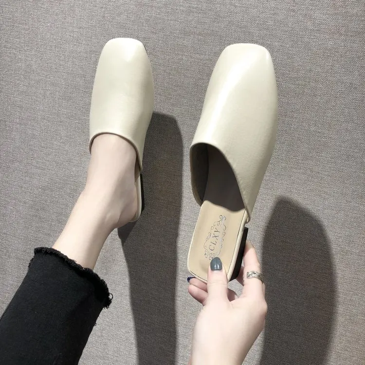 Обувь, женские тапочки, пантофли на плоской подошве, женские лоферы-мулы, шлепанцы с закрытым носком, бежевые босоножки на каблуке, мягкие сабо 2026, квадратные черные весенки
