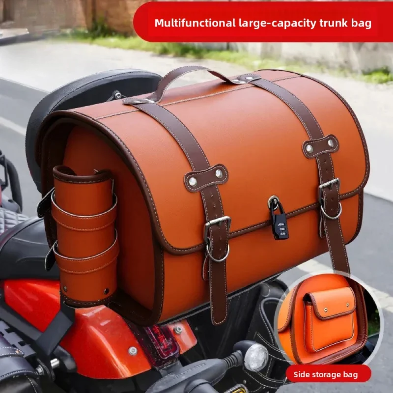

Vintage Style Motorcycle Rear Bag, 33L Capacity Universal Waterproof Trunk Box for Scooter & Bike Accessories,H25027